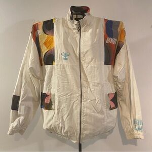 Mumumu Mandala Play White Track Windbreaker Jacket With Abstract Design Size L